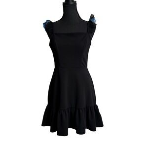 Midnight Doll Black Fit and Flare Mini Dress Polka Dot Tulle Straps M Fancy